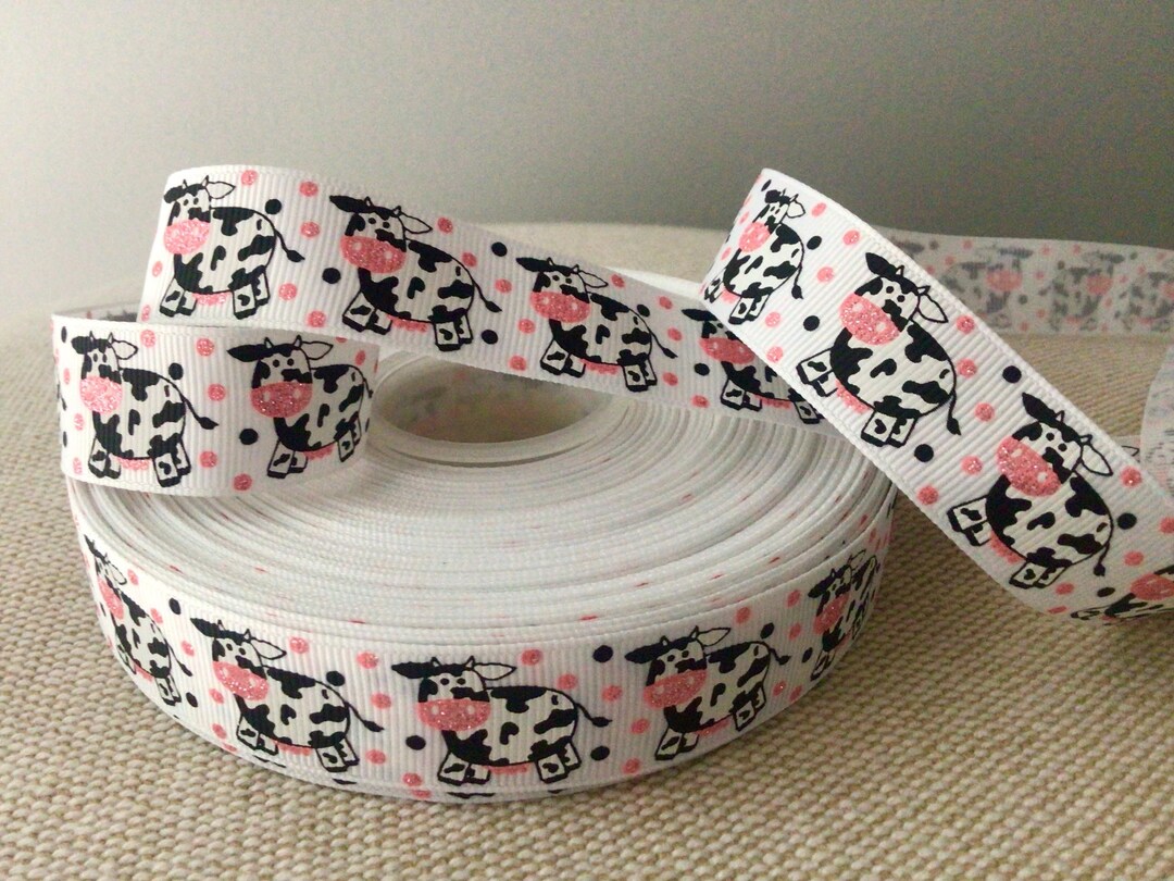Farmhouse Cow Print Ribbon - 2.5 Inch Wired Burlap For Crafts & Decor