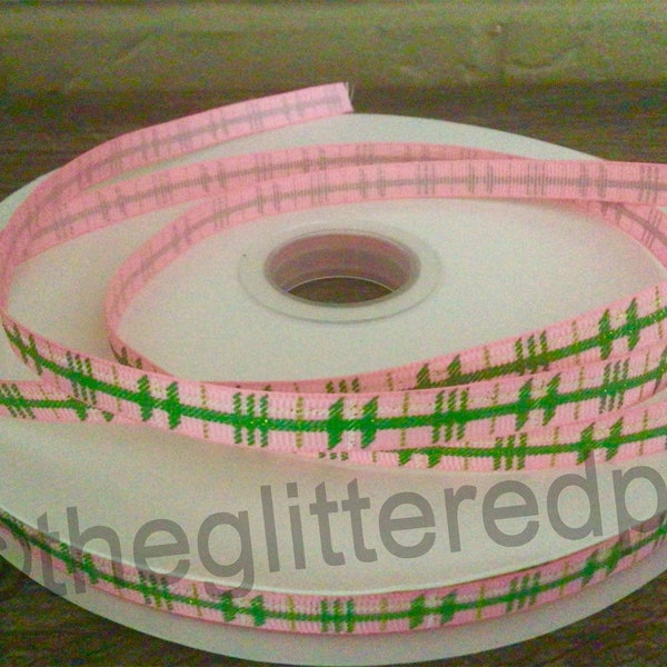 3/8” Pink and Green Plaid Grosgrain Ribbon