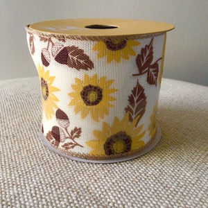 2 1/2” Fall SunflowersWired Ribbon Roll