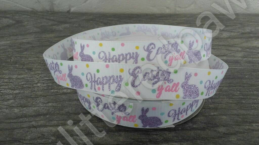 Grosgrain Happy Easter with Chick and Floral Flowers Ribbon 7/8"" 22mm Grosgrain Happy Easter with Chick and Floral Flowers Ribbon 7/8"" 22mm