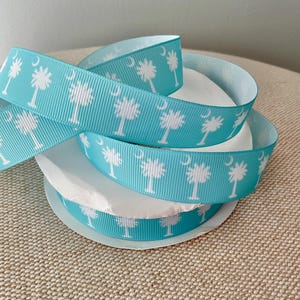 7/8” South Carolina on Light Aqua Grosgrain Ribbon By The Yard