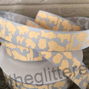 Biscuits animaux de 7/8 po. sur ruban gros-grain gris