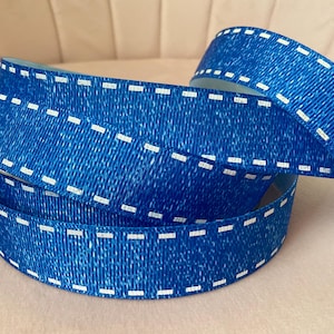 7/8” Denim Stitch Look Grosgrain Ribbon By The Yard