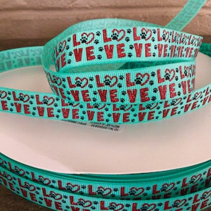 5/8” Paw Print Love Grosgrain Ribbon