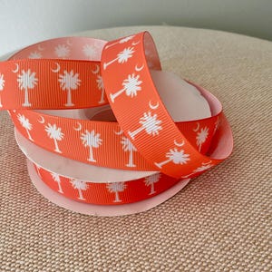 7/8” South Carolina on Tangerine Grosgrain Ribbon By The Yard