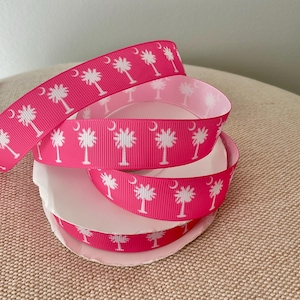 7/8” South Carolina on Hot Pink Grosgrain Ribbon By The Yard