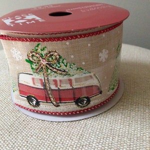 2 1/2” Christmas Red Truck Wired Ribbon Roll
