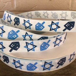 7/8” Hanukkah on Light Blue Grosgrain Ribbon