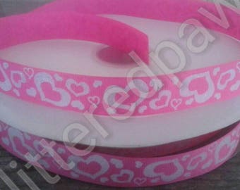 7/8" Valentine White Hearts on Hot Pink Grosgrain Ribbon