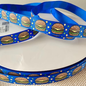5/8” Hamburgers on Blue Grosgrain Ribbon By The Yard