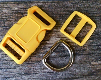 1” Yellow Dog Collar Hardware- 1” Buckle, Tri Glide Slide and Welded Metal D Ring