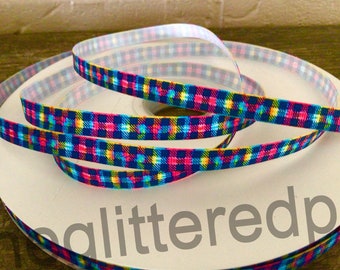 3/8” Blue Buffalo Plaid on Tie Dye Grosgrain Ribbon