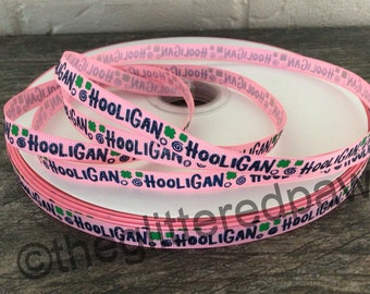 3/8” Hooligan on Pink Grosgrain Ribbon