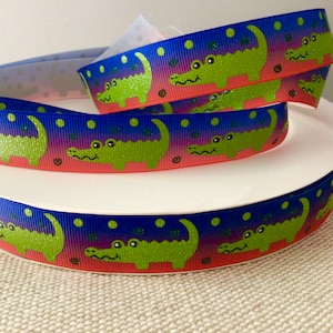 7/8” Crocodiles on Ombre Grosgrain Ribbon