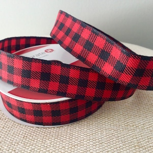 7/8” Black and Red Buffalo Plaid Wired Ribbon Roll