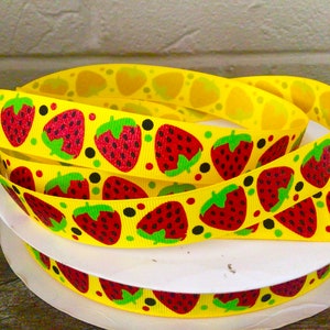 7/8” Strawberries on Yellow Grosgrain Ribbon