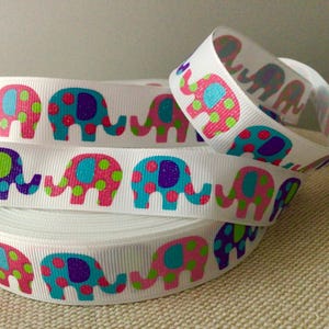 7/8” Elephants on White Grosgrain Ribbon