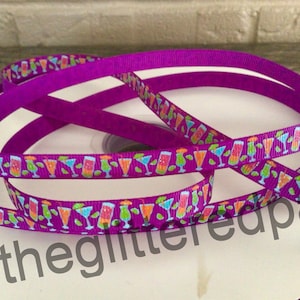 3/8” Tropical Drinks on Purple Grosgrain Ribbon