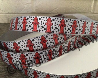 7/8” Fire Hydrants on Grey Grosgrain Ribbon