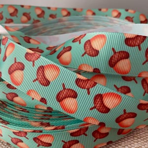 7/8&quot;  Fall Acorns on Tropic Grosgrain Ribbon By The Yard