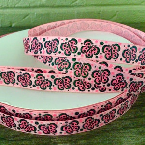 5/8 ”Schmetterlinge auf rosa Ripsband