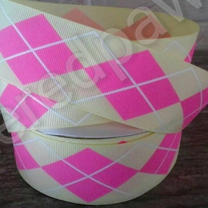 1.5&quot; Yellow and Pink Argyle Grosgrain Ribbon