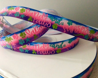 7/8" zandpoten en zonsondergangen op ombre grosgrain lint