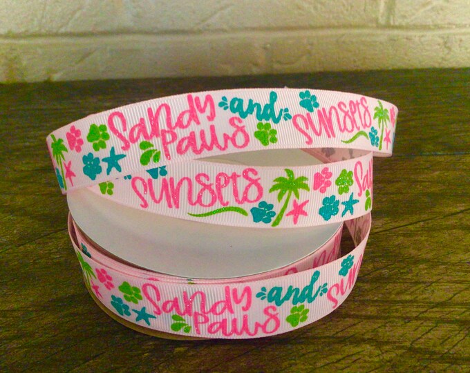 7/8” Sandy Paws and Sunsets on Light Pink Grosgrain Ribbon - Etsy