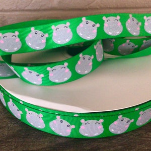 7/8” Hippos on Green Grosgrain Ribbon