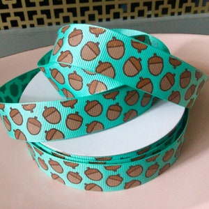 7/8” Acorns on Sea Green Grosgrain Ribbon