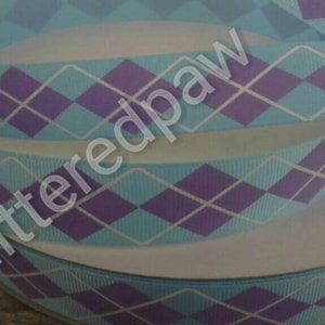 7/8&quot; Ocean Blue and Grape Argyle Grosgrain Ribbon