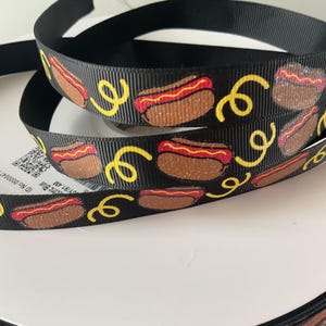 5/8” Hot Dogs on Black Grosgrain Ribbon By The Yard