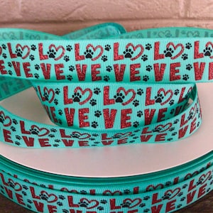 7/8” Paw Print Love Grosgrain Ribbon