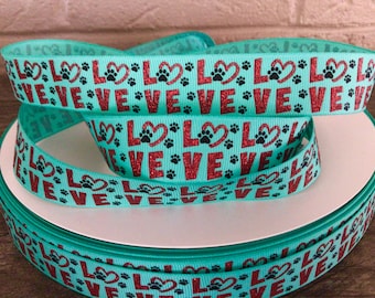 7/8” Paw Print Love Grosgrain Ribbon