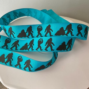7/8” Sasquatch on Deep Turquoise Grosgrain Ribbon By The Yard