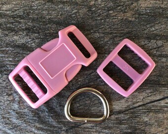 3/4” Pink Dog Collar Hardware- 3/4” Buckle, Tri Glide Slide and Welded Metal D Ring