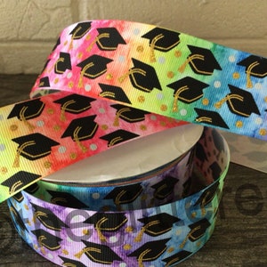 1.5” Graduation Caps on Rainbow Grosgrain Ribbon