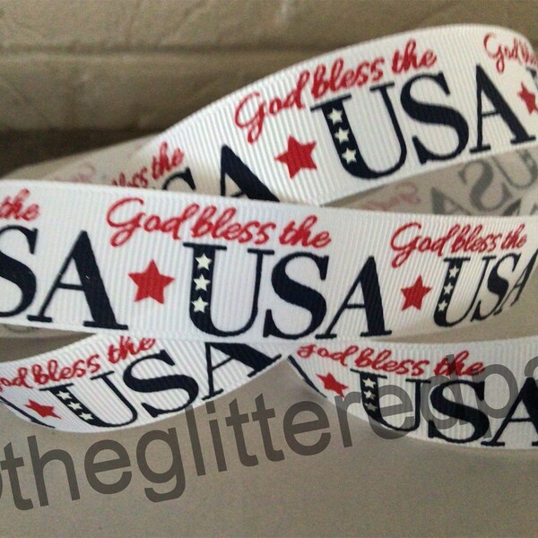 7/8" Patriotic God Bless the USA Grosgrain Ribbon