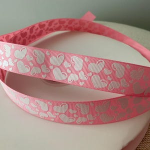7/8&quot; Mini White Hearts on Light Pink Grosgrain Ribbon By The Yard
