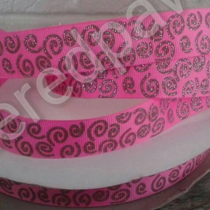 7/8&quot; Brown Wonkie Swirls on Hot Pink Grosgrain Ribbon