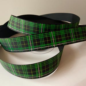 7/8” Green and Black Plaid Grosgrain Ribbon By The Yard