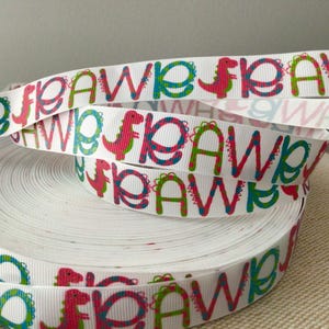 7/8” Dinosaur Rawr on White Grosgrain Ribbon