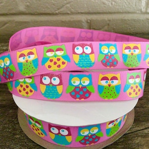 7/8&quot; Owls on Dusty Pink Grosgrain Ribbon