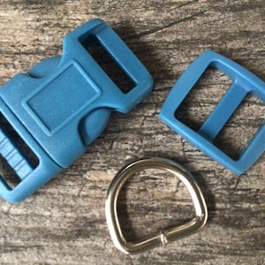 5/8” Blue Dog Collar Hardware- 5/8” Buckle, Tri Glide Slide and  Welded Metal D Ring