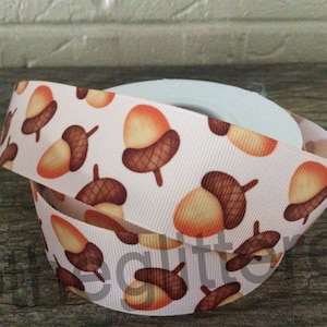 1.5” Acorns on Beige Grosgrain Ribbon