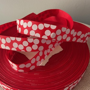 7/8&quot; White Glitter Dots on Red Grosgrain Ribbon By The Yard