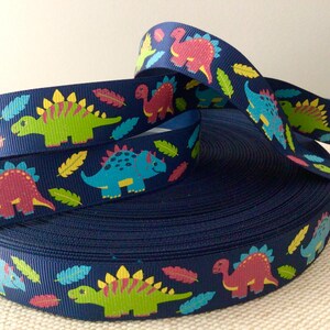 7/8” Dinosaurs on Blue Grosgrain Ribbon