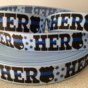 Héroe de la policía de 7/8 pulg. sobre cinta de grosgrain azul claro