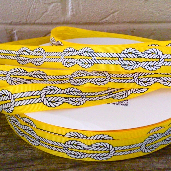 7/8” Nautical Knots on Yellow Grosgrain Ribbon