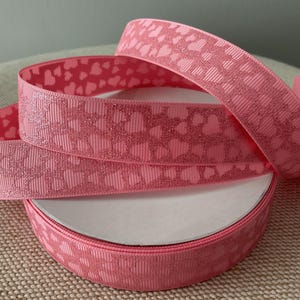7/8&quot; Valentine&#39;s Pink Glitter Hearts on Pink  Grosgrain Ribbon By The Yard